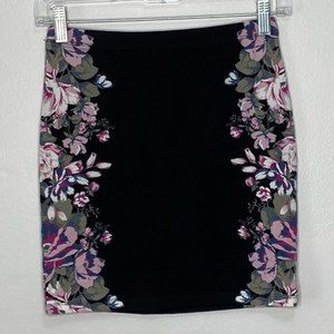 Xhilaration Floral Black bodycon mini skirt Xsmall